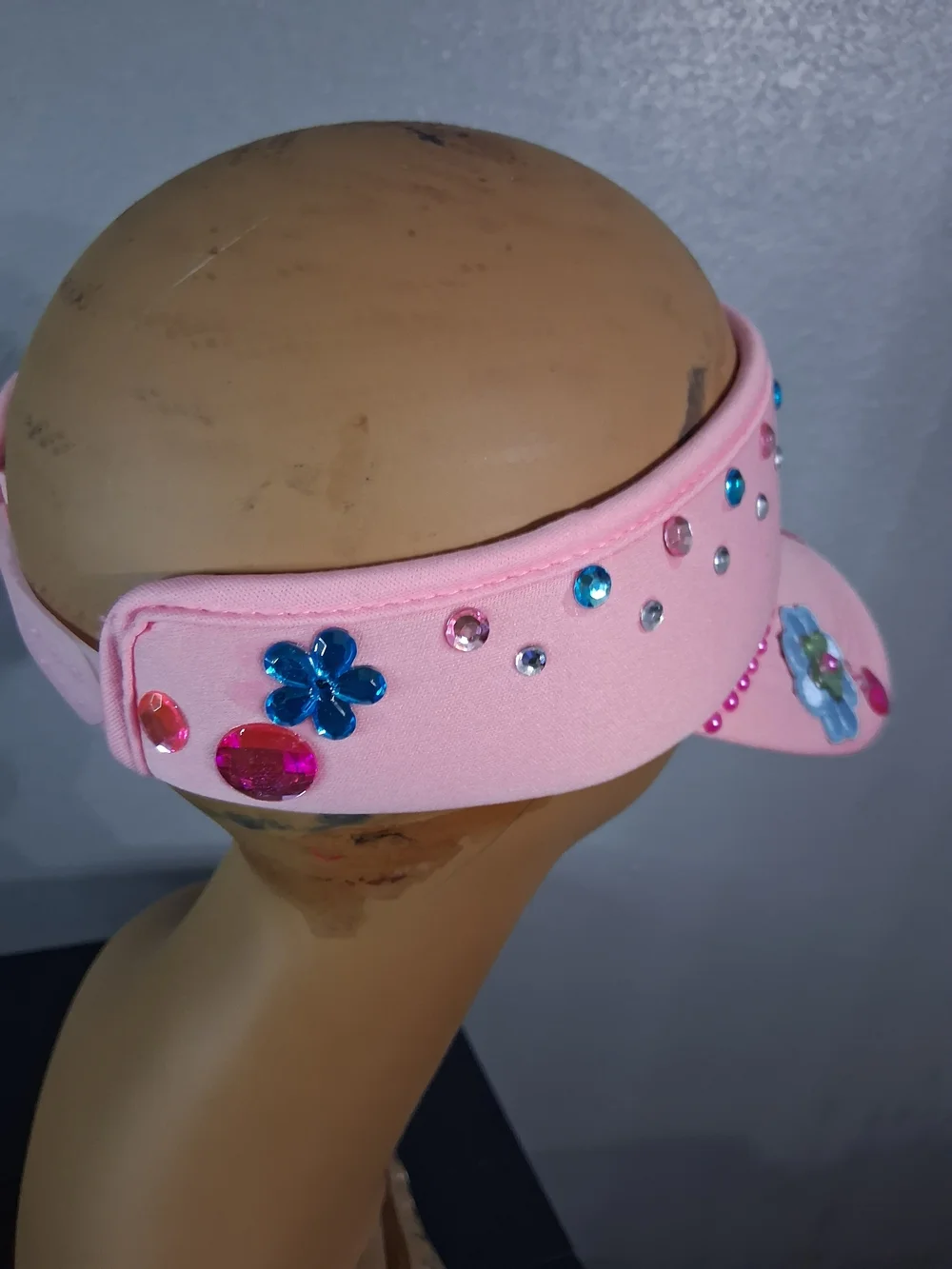 Hand Crafted Pink Ladies Visor with Beads & Butterfly Accents